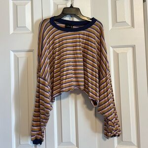 Urban Outfitters Striped Cropped Tee in Navy, Mustard & Pink